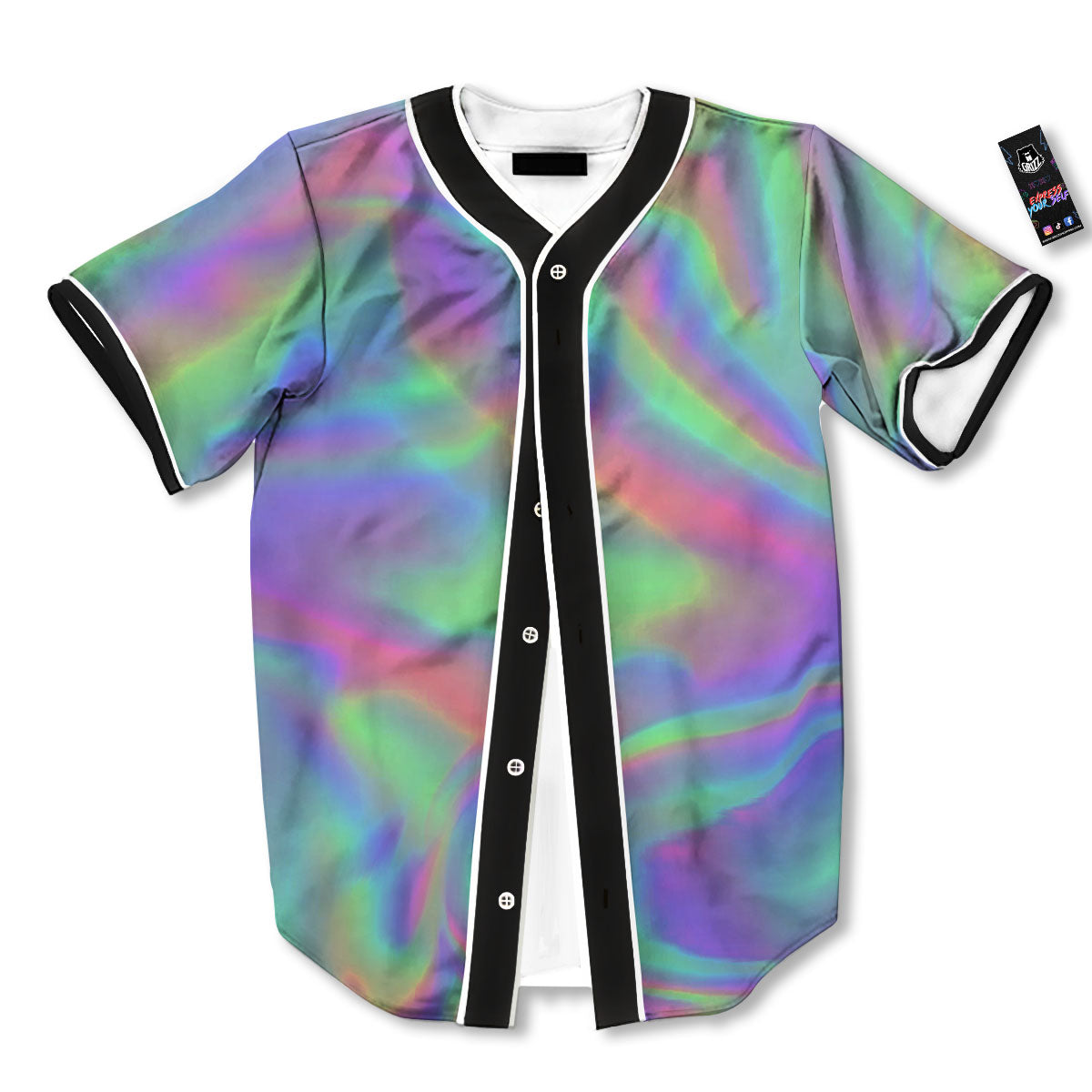 Trippy Psychedelic Holographic Print Baseball Jersey-grizzshop