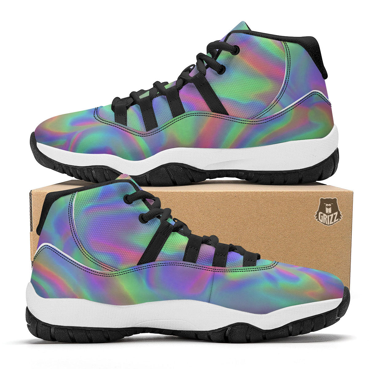 Trippy Psychedelic Holographic Print Black Bball Shoes-grizzshop