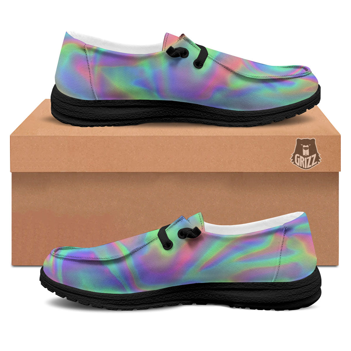 Trippy Psychedelic Holographic Print Black Loafers-grizzshop