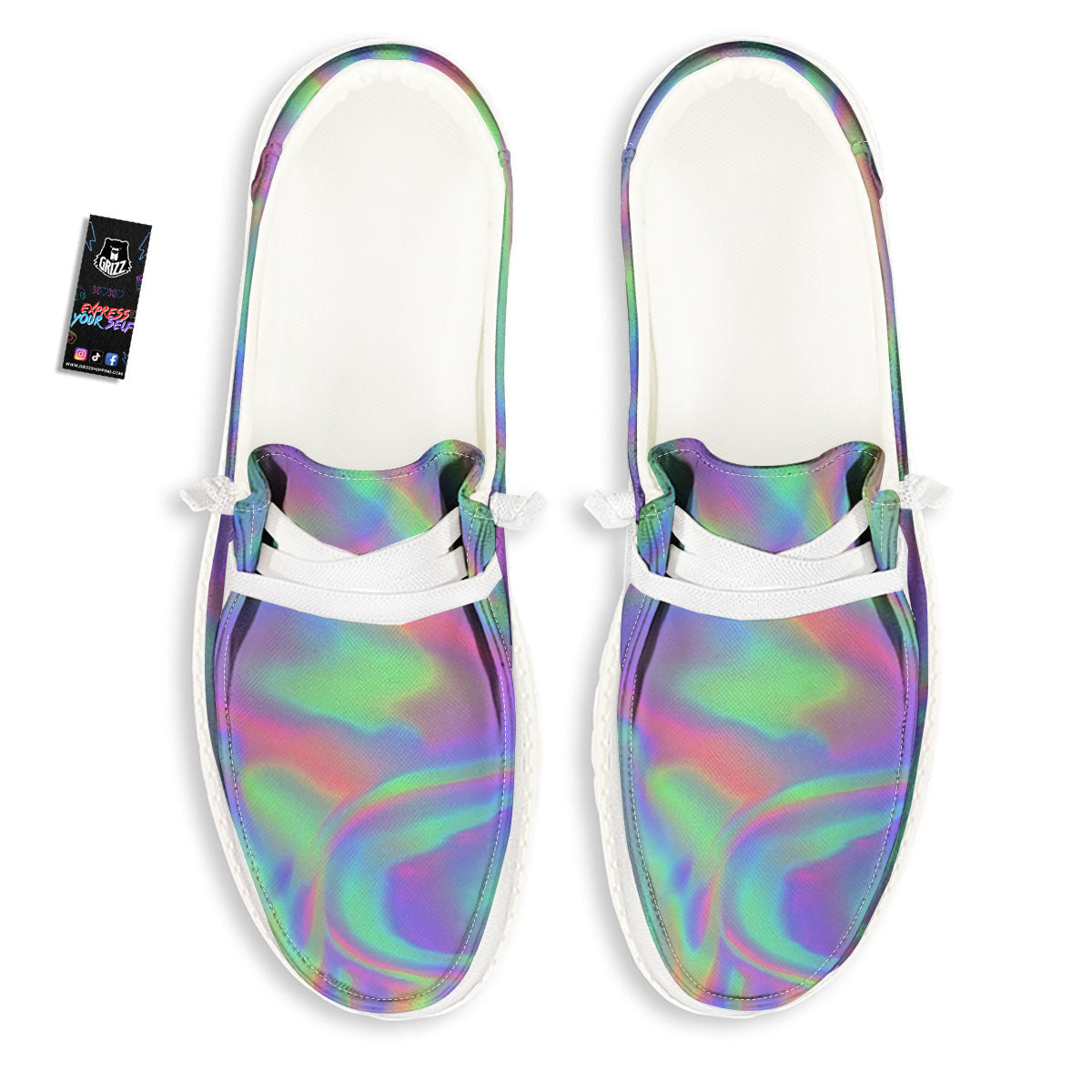 Trippy Psychedelic Holographic Print Black Loafers-grizzshop