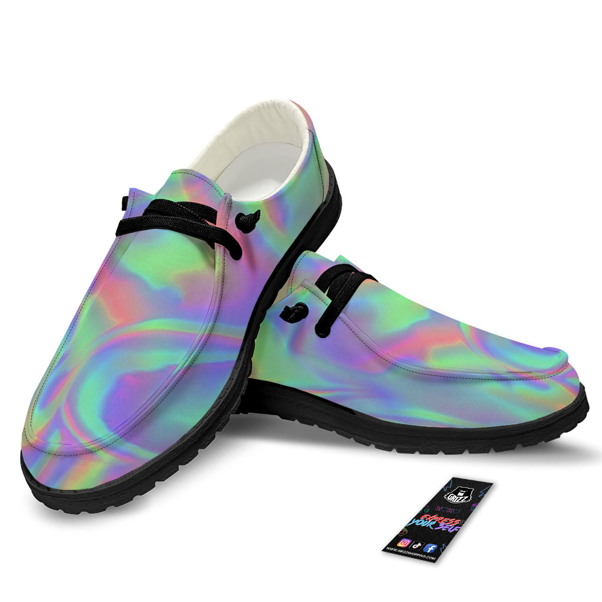 Trippy Psychedelic Holographic Print Black Loafers-grizzshop