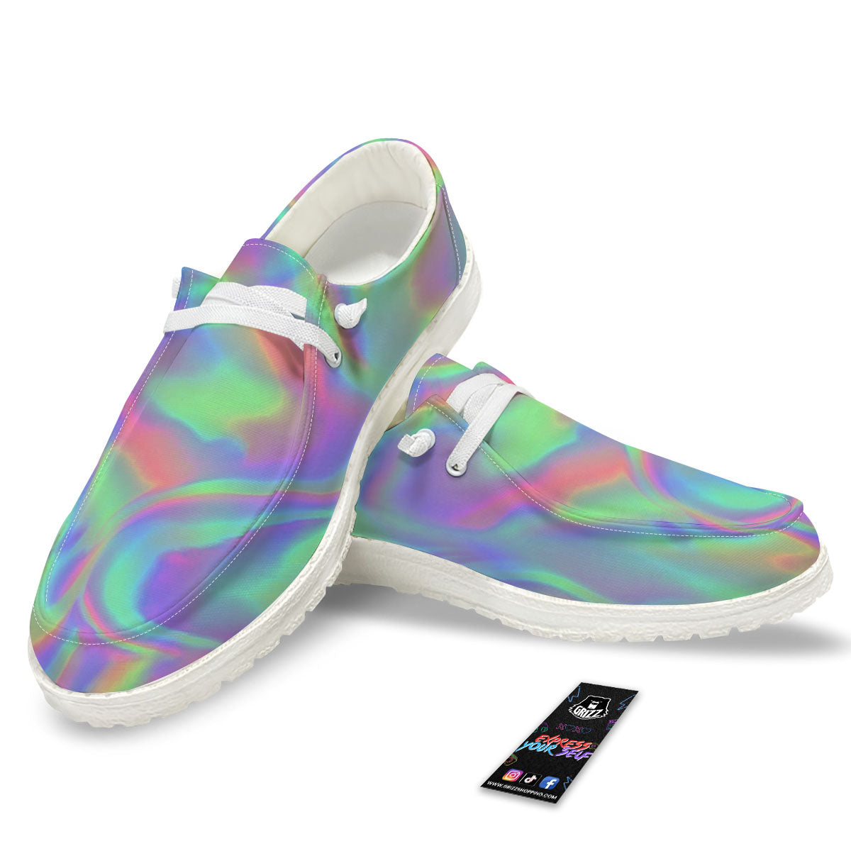 Trippy Psychedelic Holographic Print Black Loafers-grizzshop