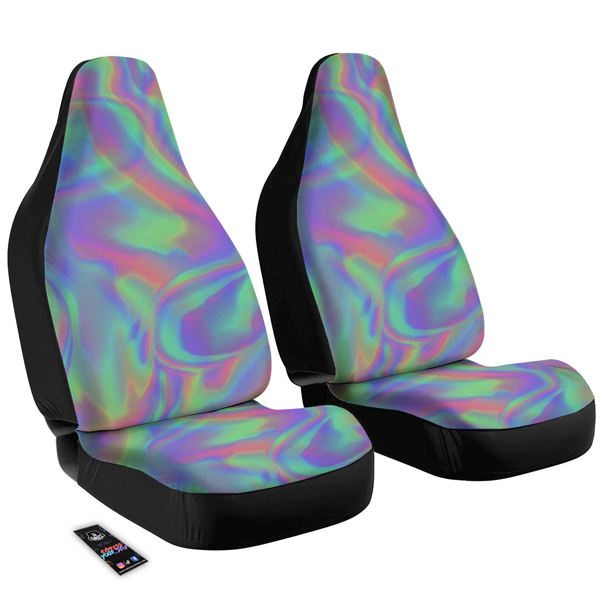 Trippy Psychedelic Holographic Print Car Seat Covers-grizzshop