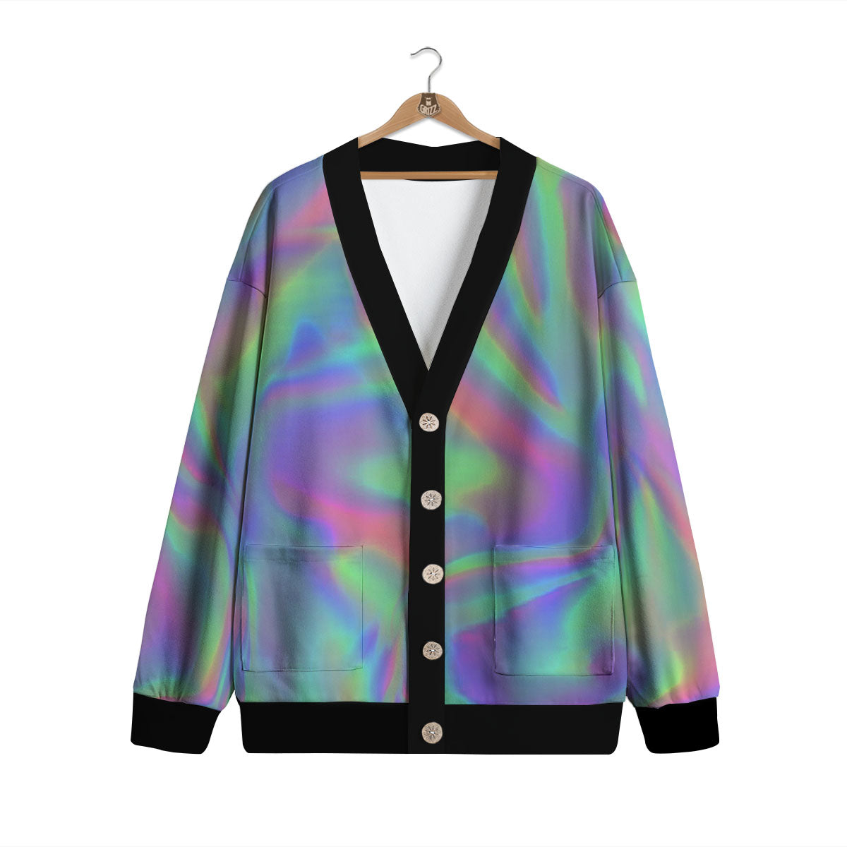 Trippy Psychedelic Holographic Print Cardigan-grizzshop
