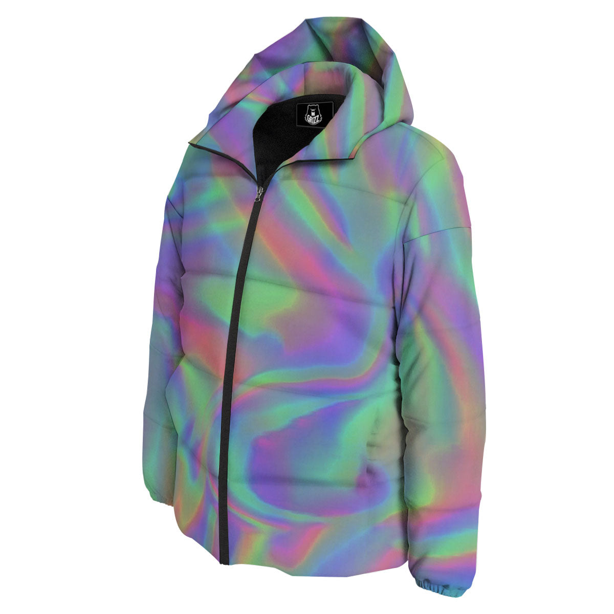 Trippy Psychedelic Holographic Print Down Jacket-grizzshop