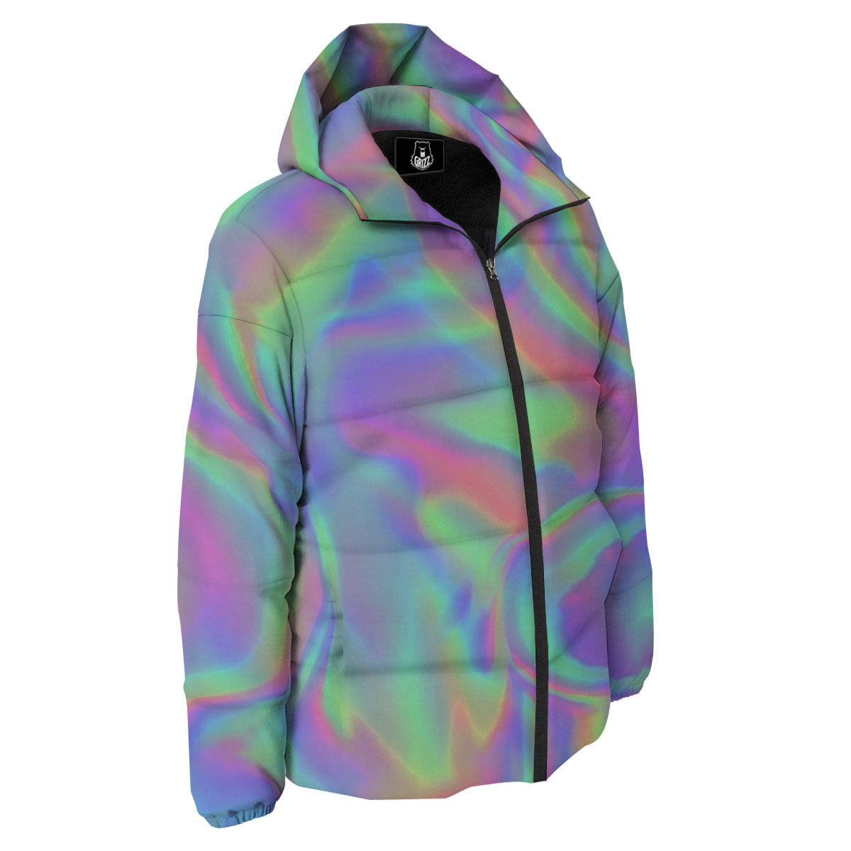 Trippy Psychedelic Holographic Print Down Jacket-grizzshop