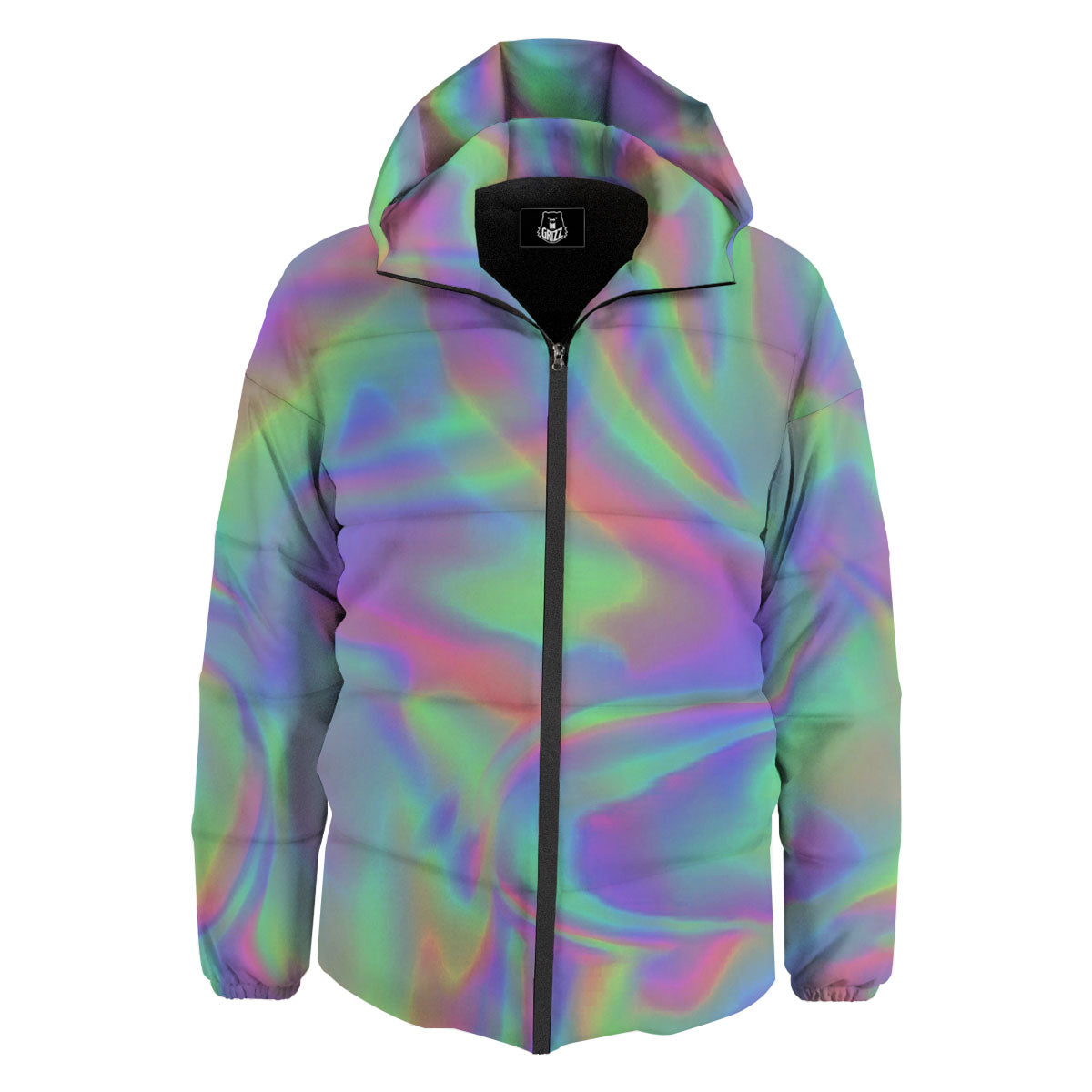 Trippy Psychedelic Holographic Print Down Jacket-grizzshop