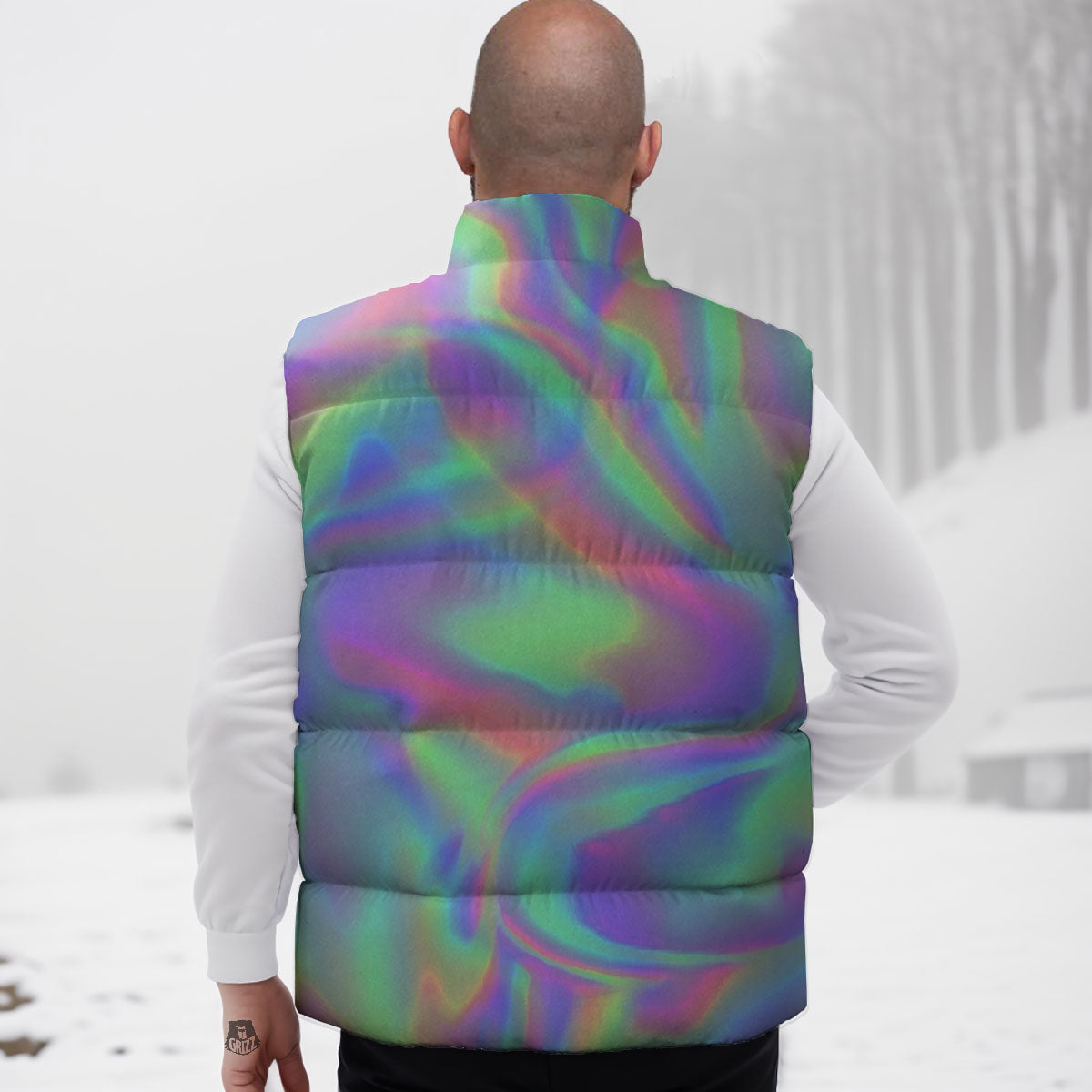 Trippy Psychedelic Holographic Print Down Vest