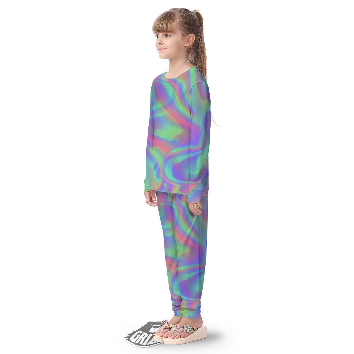 Trippy Psychedelic Holographic Print Kid's Pajamas-grizzshop