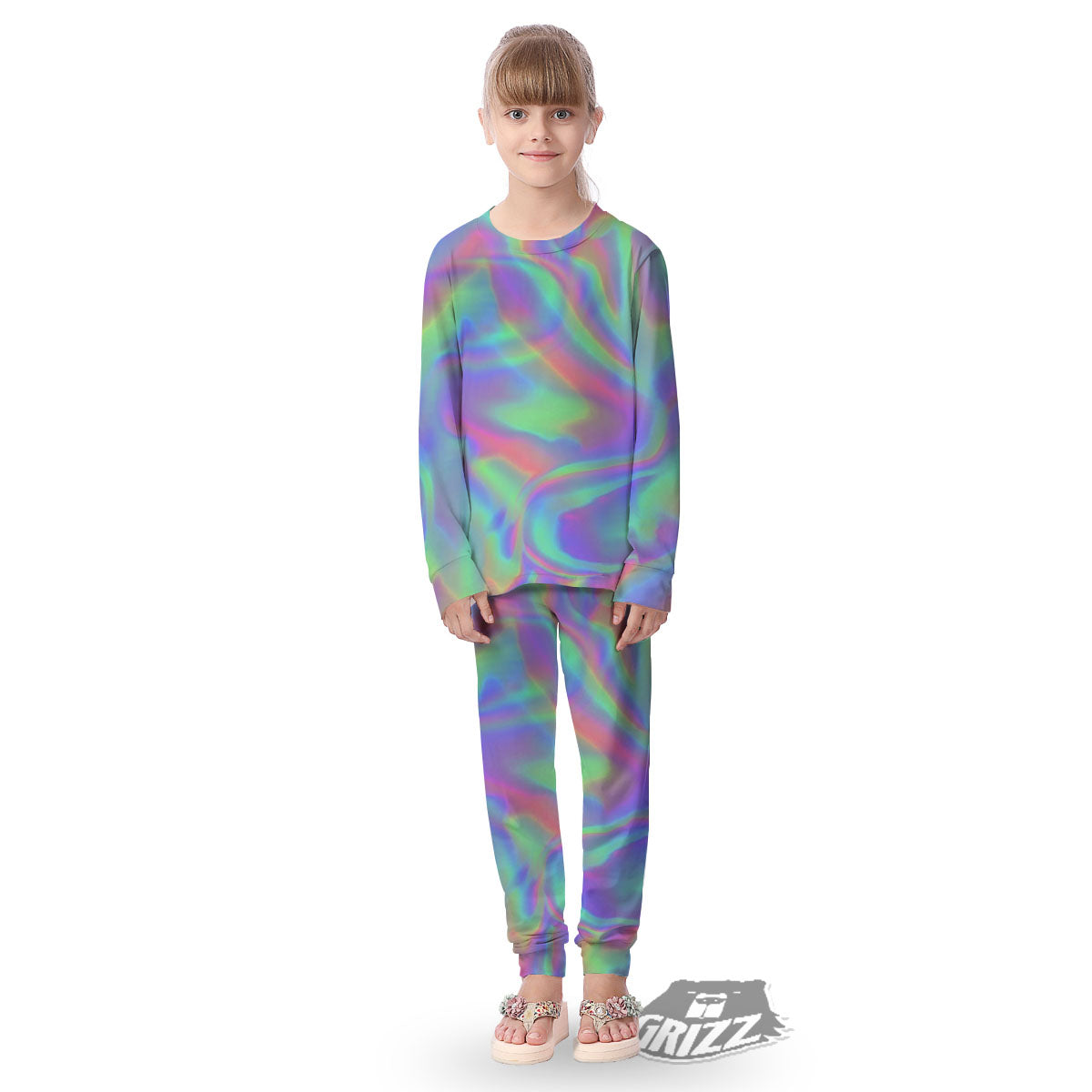 Trippy Psychedelic Holographic Print Kid's Pajamas-grizzshop