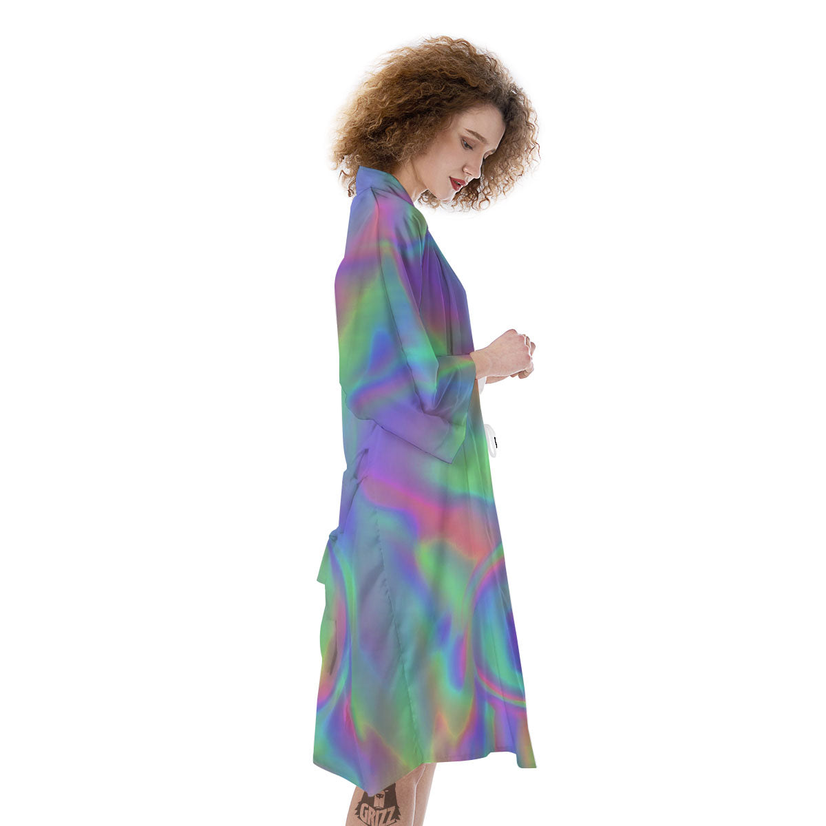 Trippy Psychedelic Holographic Print Kimono-grizzshop