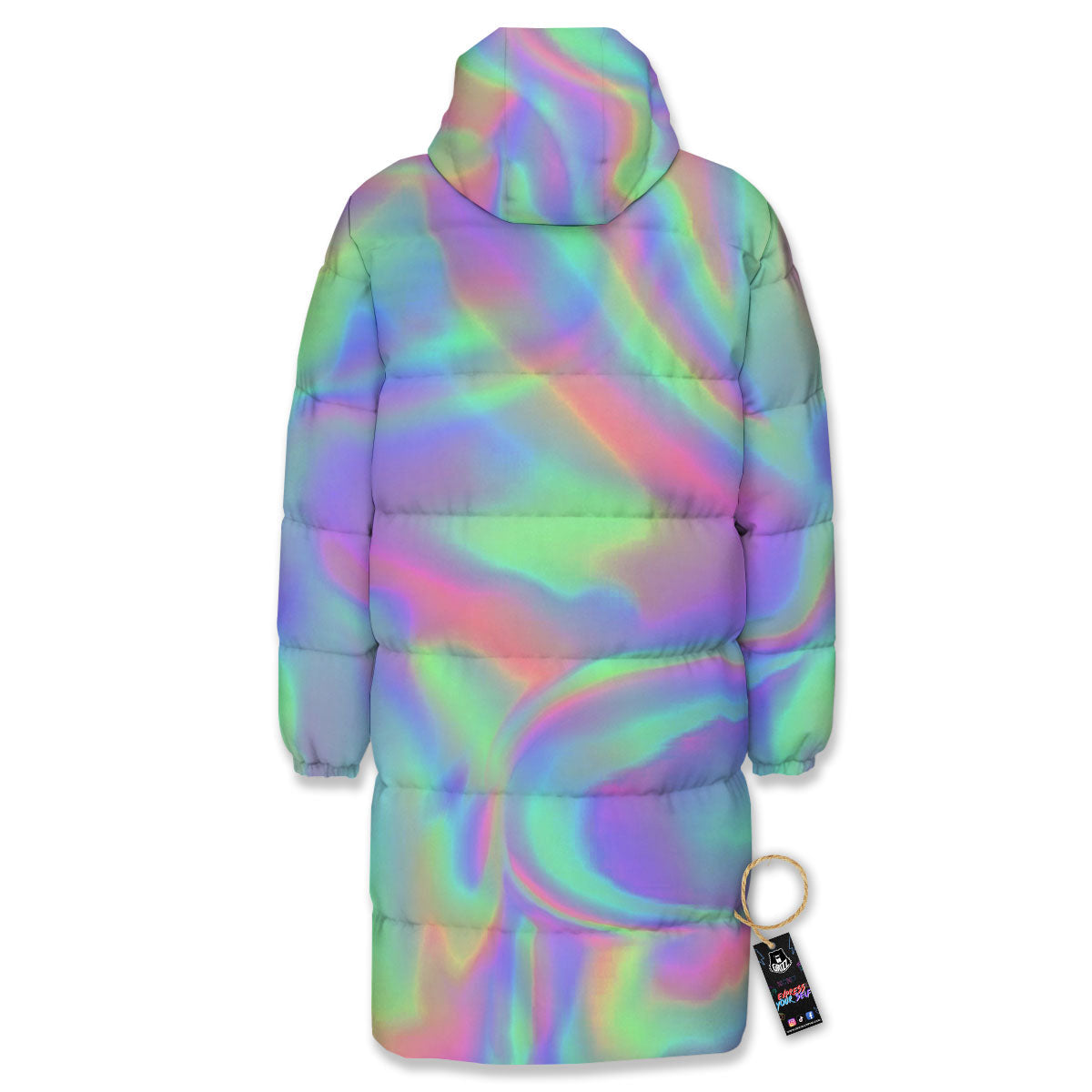 Trippy Psychedelic Holographic Print Long Down Jacket-grizzshop