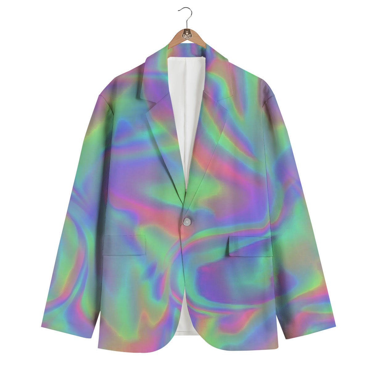 Trippy Psychedelic Holographic Print Men's Blazer-grizzshop