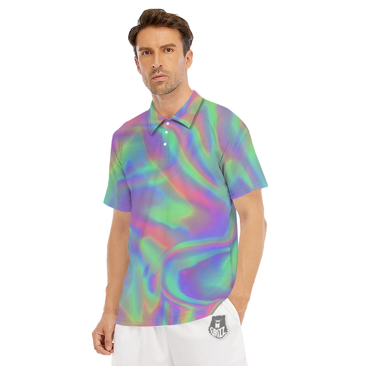 Trippy Psychedelic Holographic Print Men's Golf Shirts-grizzshop