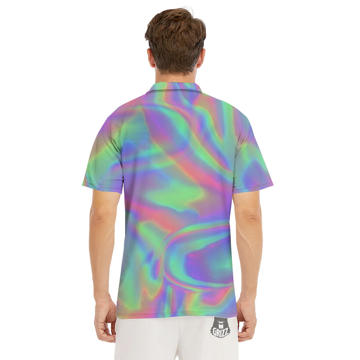 Trippy Psychedelic Holographic Print Men's Golf Shirts-grizzshop