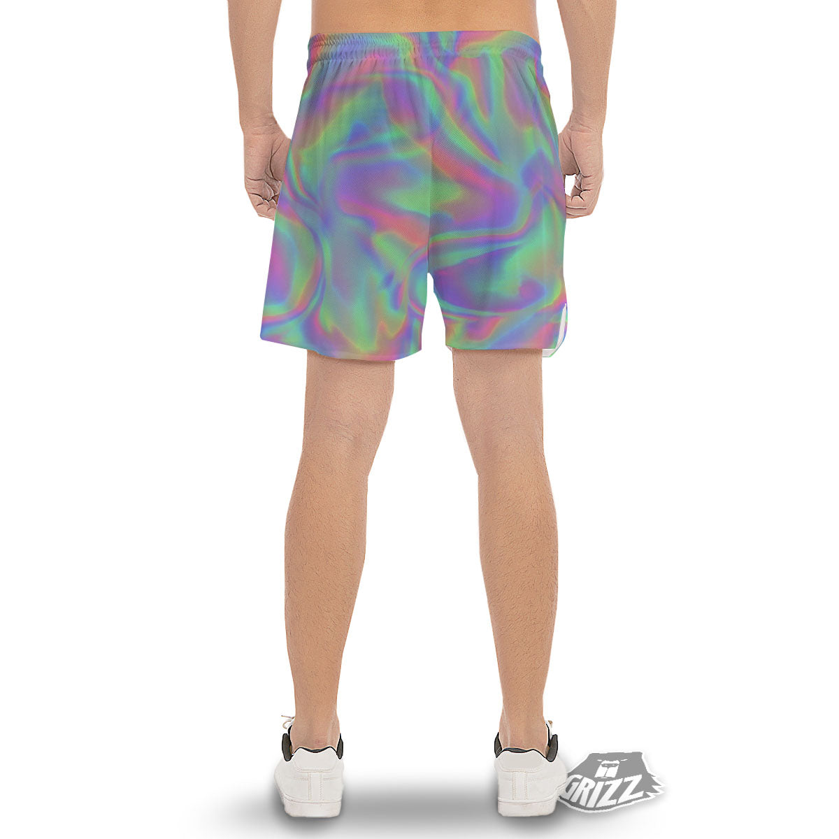 Trippy Psychedelic Holographic Print Men's Gym Shorts-grizzshop