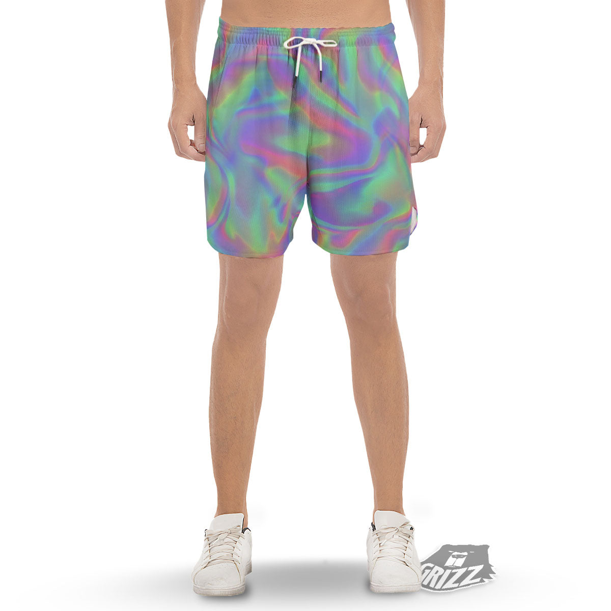 Trippy Psychedelic Holographic Print Men's Gym Shorts-grizzshop