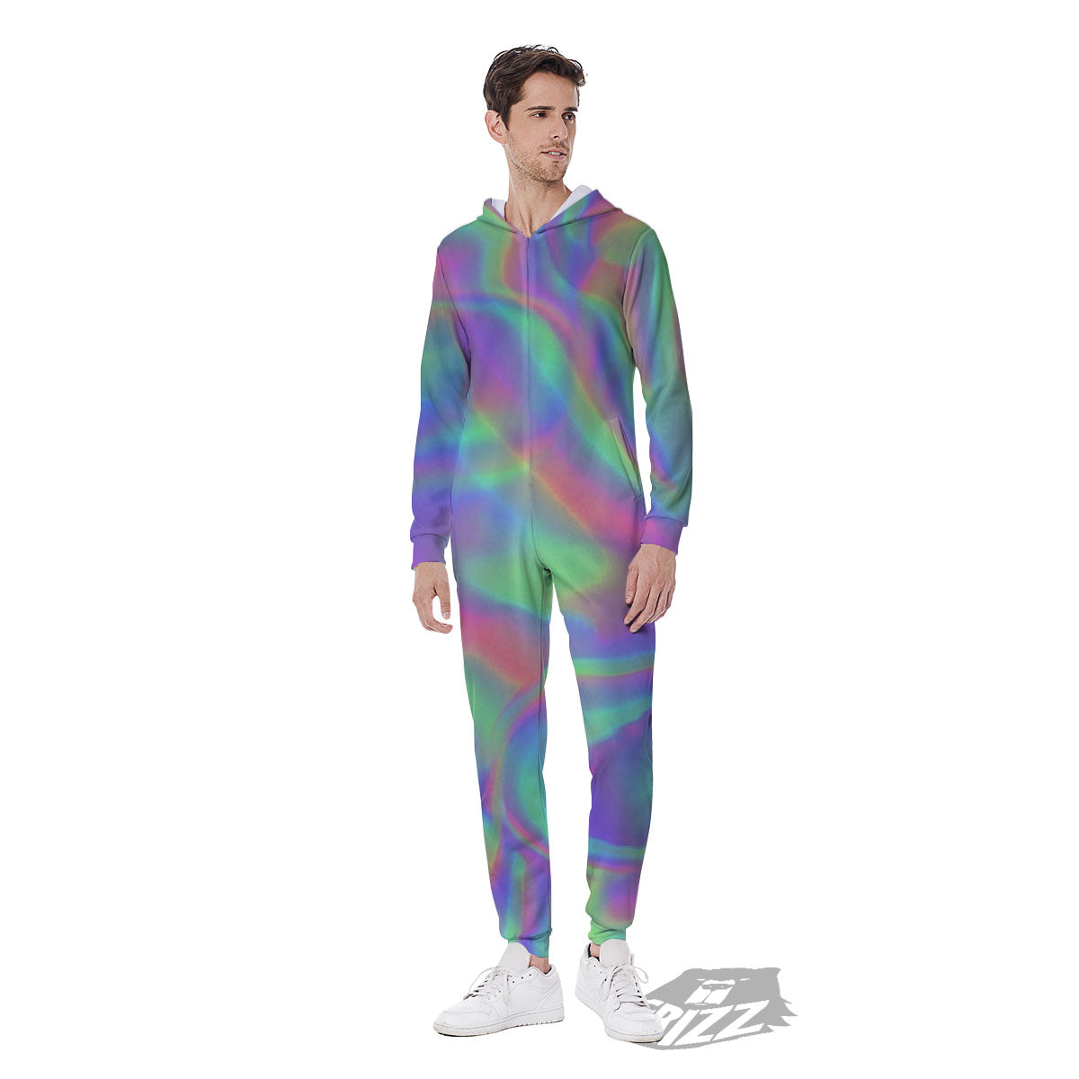 Trippy Psychedelic Holographic Print Men's Jumpsuit-grizzshop