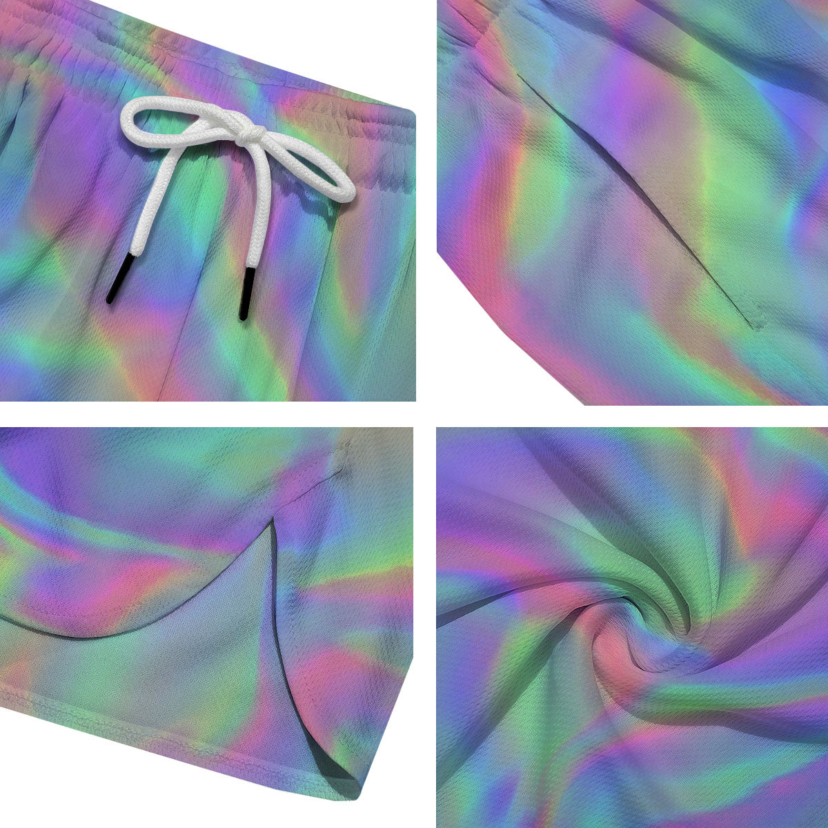 Trippy Psychedelic Holographic Print Men's Running Shorts-grizzshop