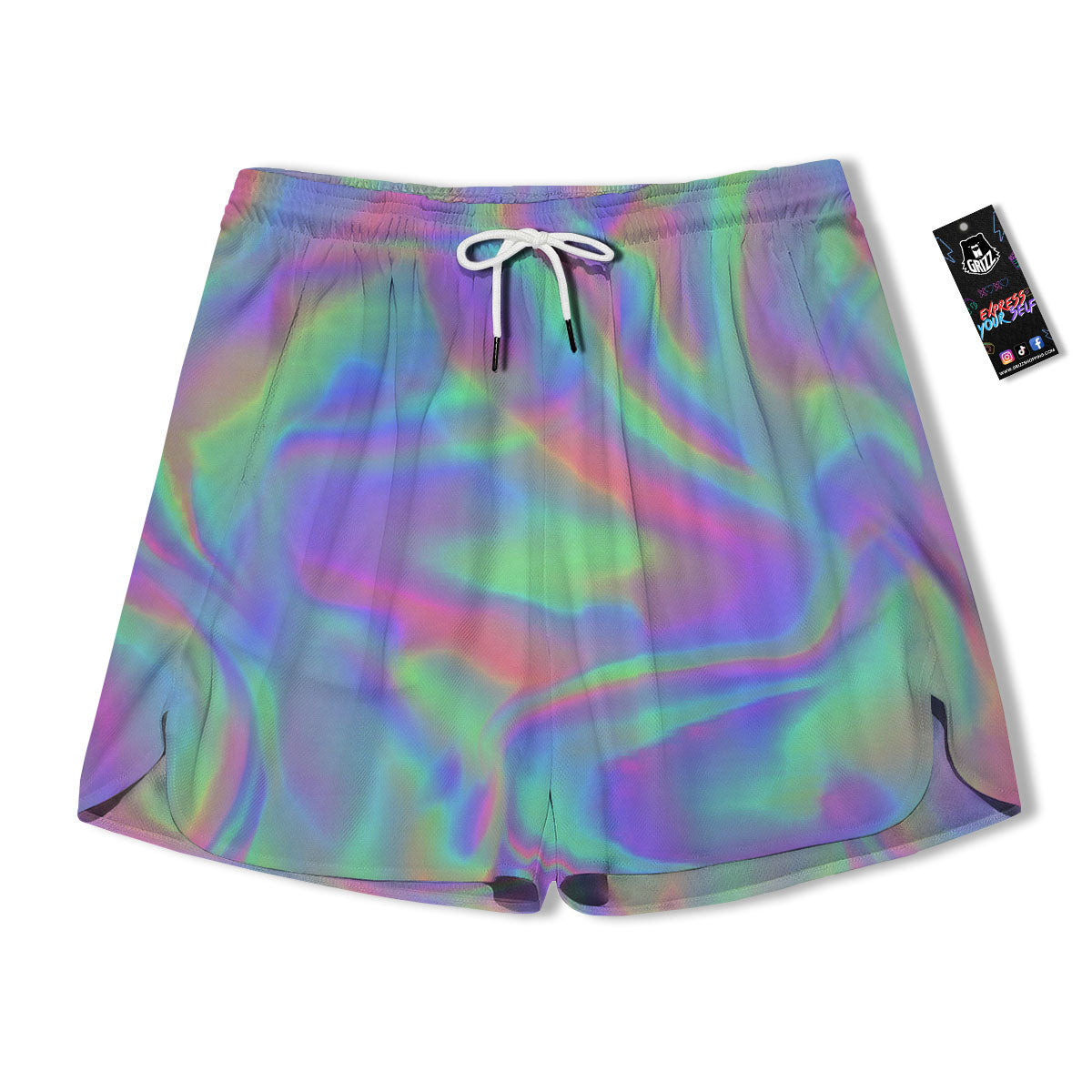 Trippy Psychedelic Holographic Print Men's Running Shorts-grizzshop