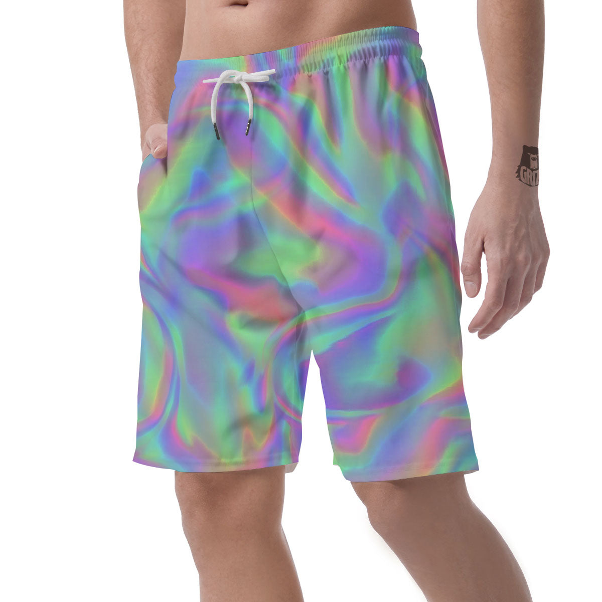 Trippy Psychedelic Holographic Print Men's Shorts-grizzshop