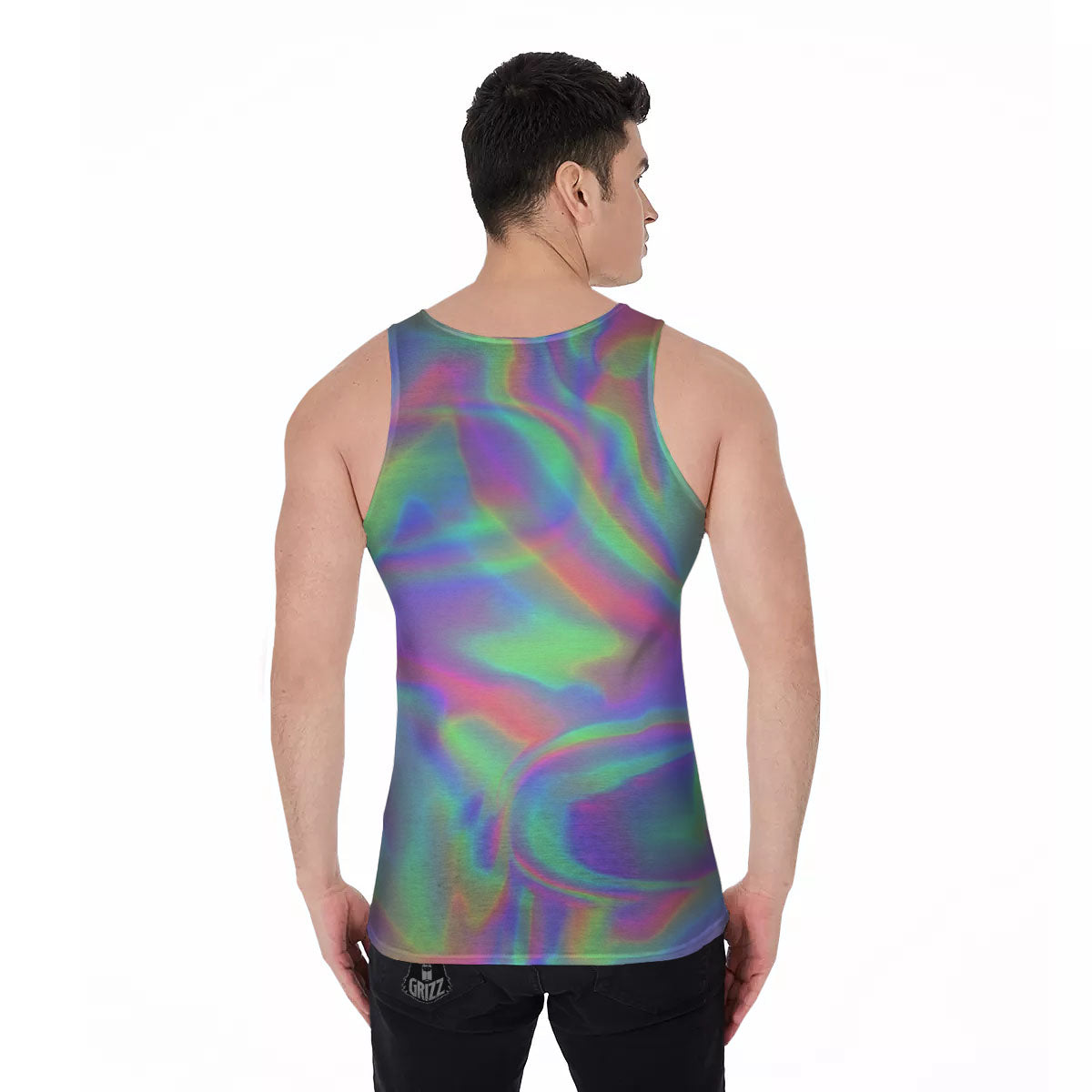 Trippy Psychedelic Holographic Print Men's Tank Top-grizzshop