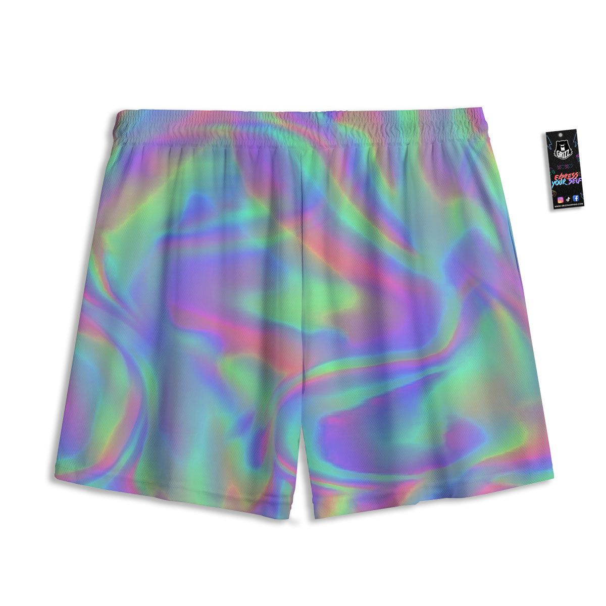 Trippy Psychedelic Holographic Print Mesh Shorts