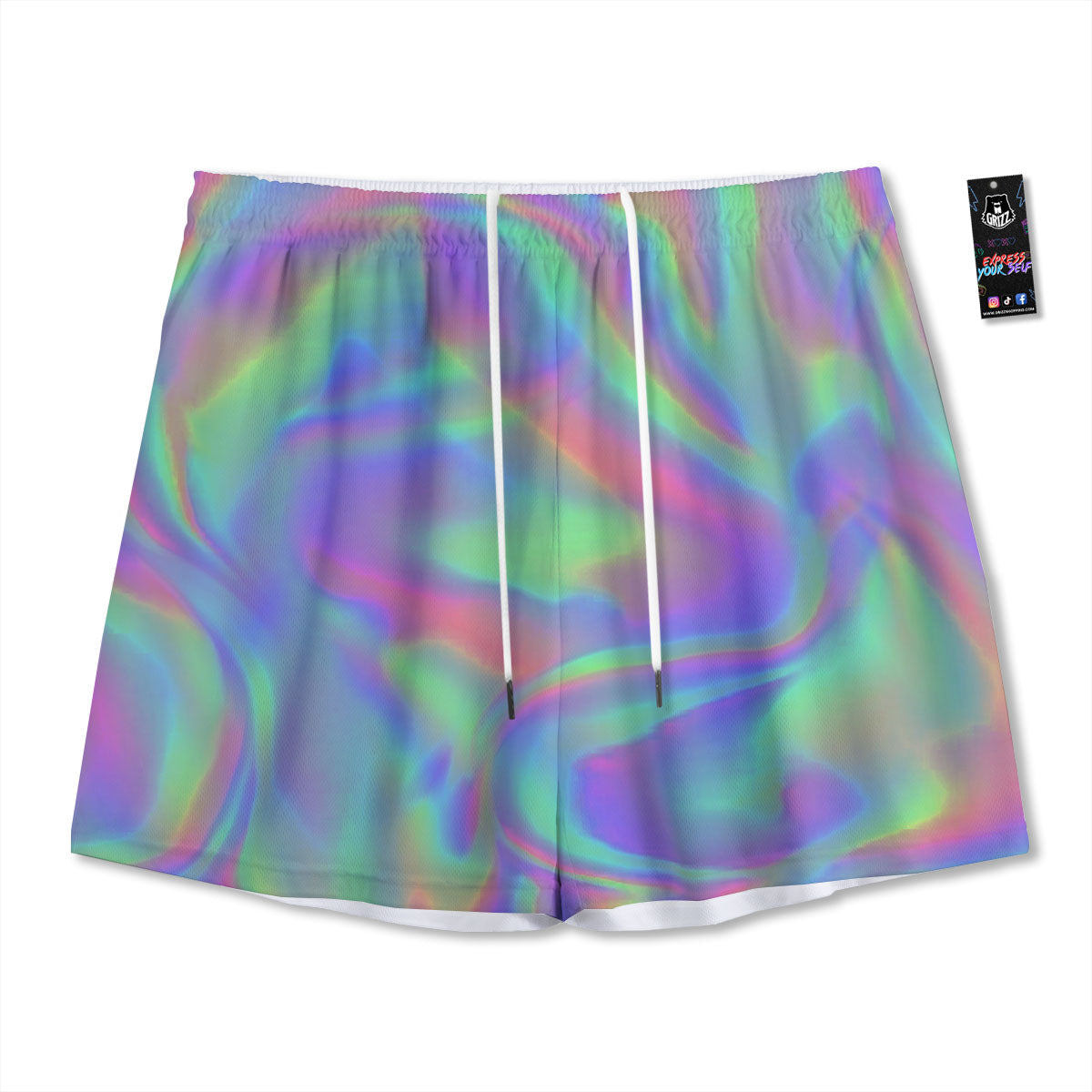 Trippy Psychedelic Holographic Print Mesh Shorts