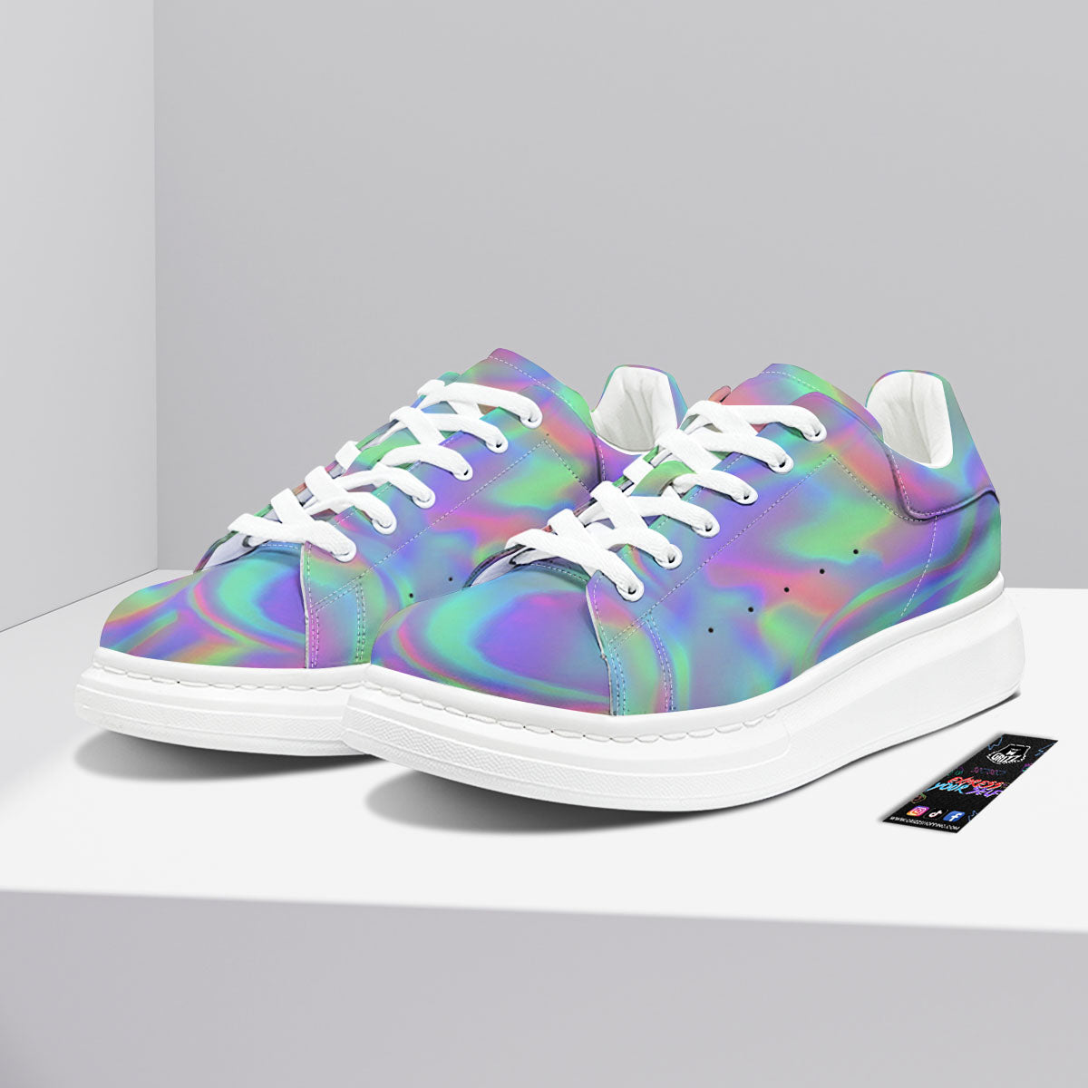 Trippy Psychedelic Holographic Print Platform Shoes-grizzshop