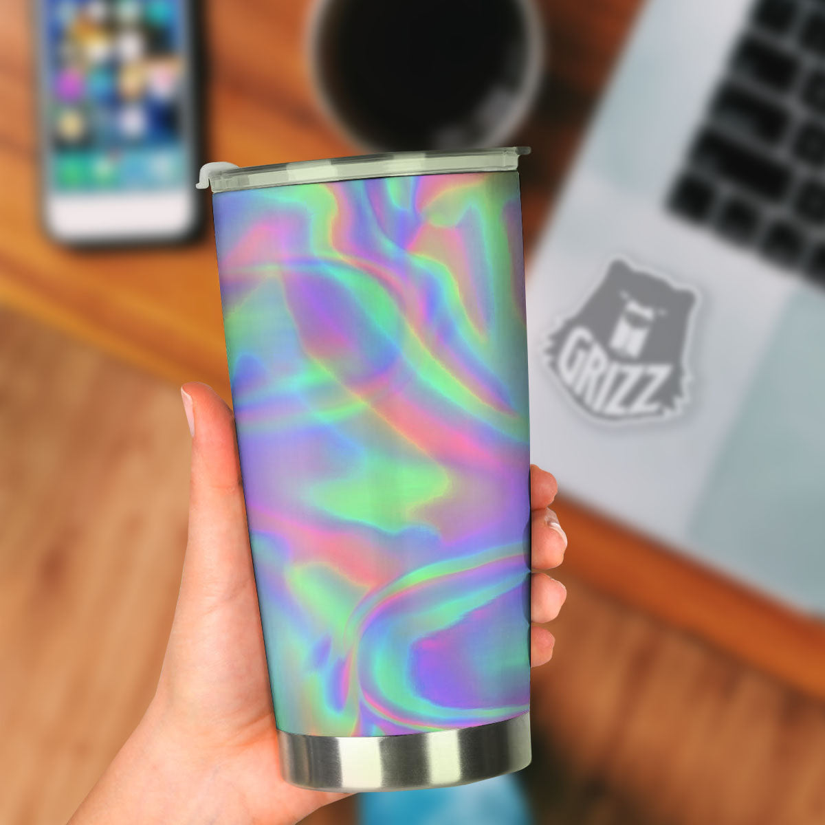 Trippy Psychedelic Holographic Print Tumbler-grizzshop