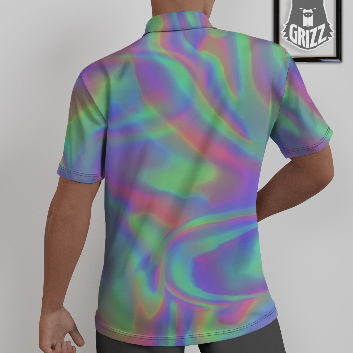 Trippy Psychedelic Holographic Print Untucked Shirts-grizzshop