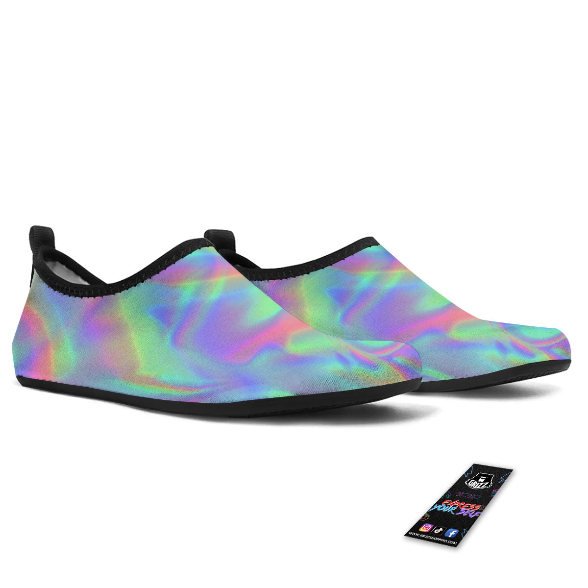 Trippy Psychedelic Holographic Print Water Shoes-grizzshop