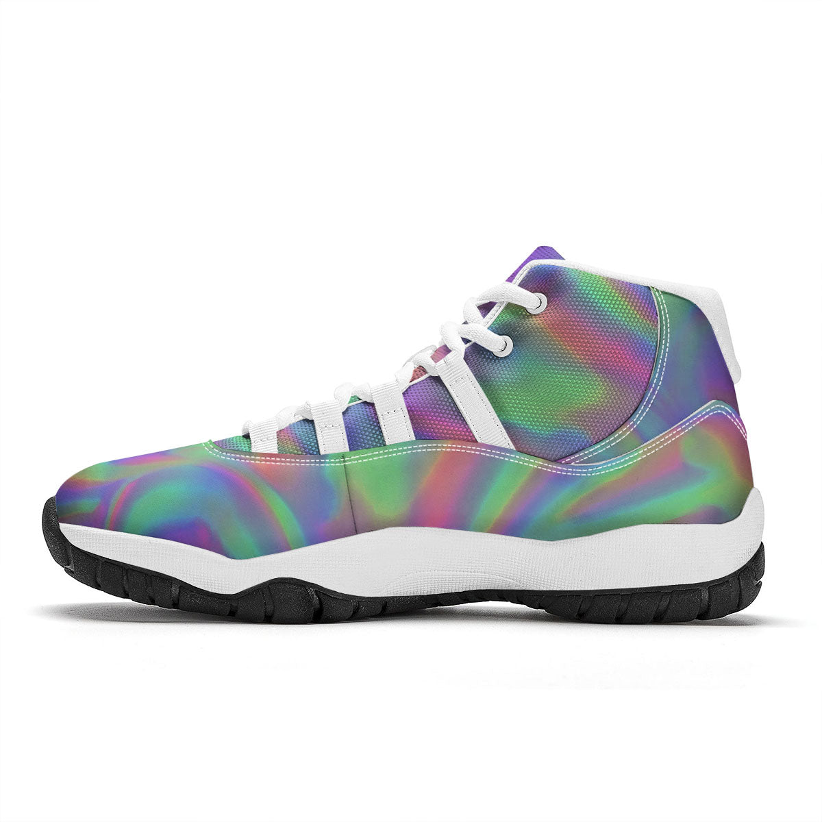 Trippy Psychedelic Holographic Print White Bball Shoes-grizzshop