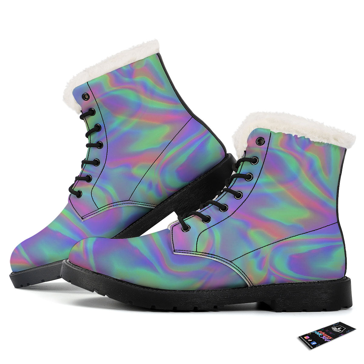 Trippy Psychedelic Holographic Print Winter Boots-grizzshop