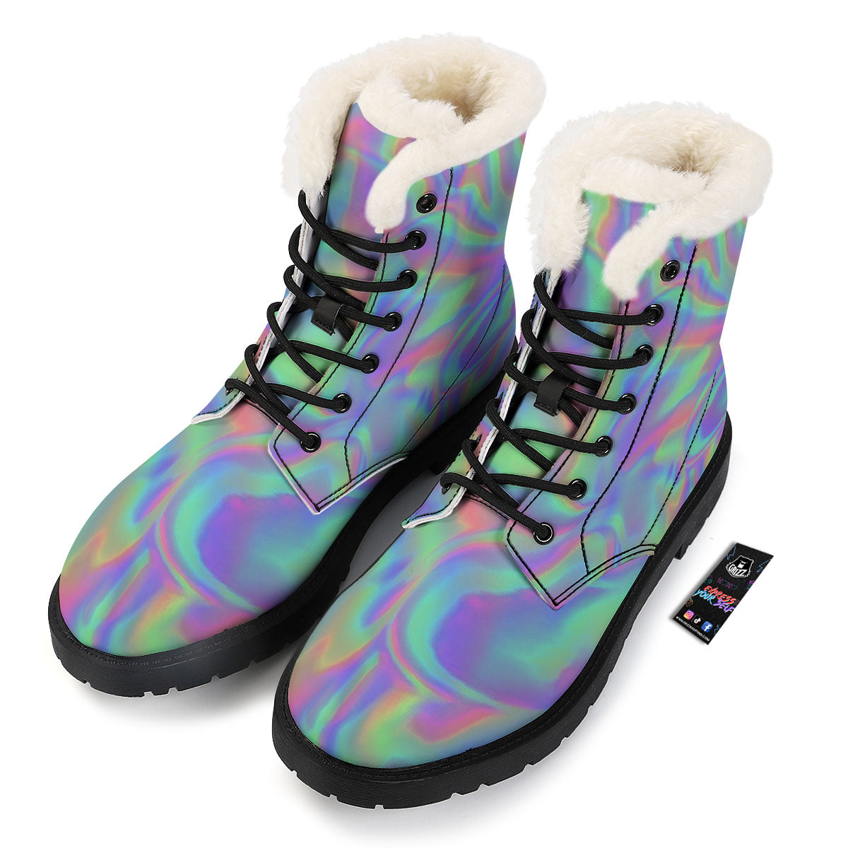 Trippy Psychedelic Holographic Print Winter Boots-grizzshop