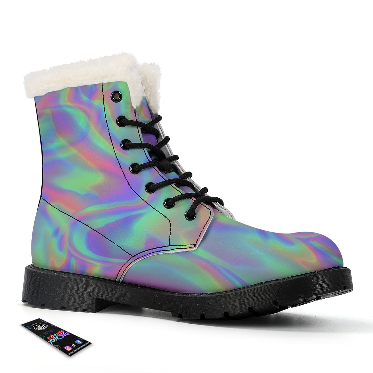 Trippy Psychedelic Holographic Print Winter Boots-grizzshop