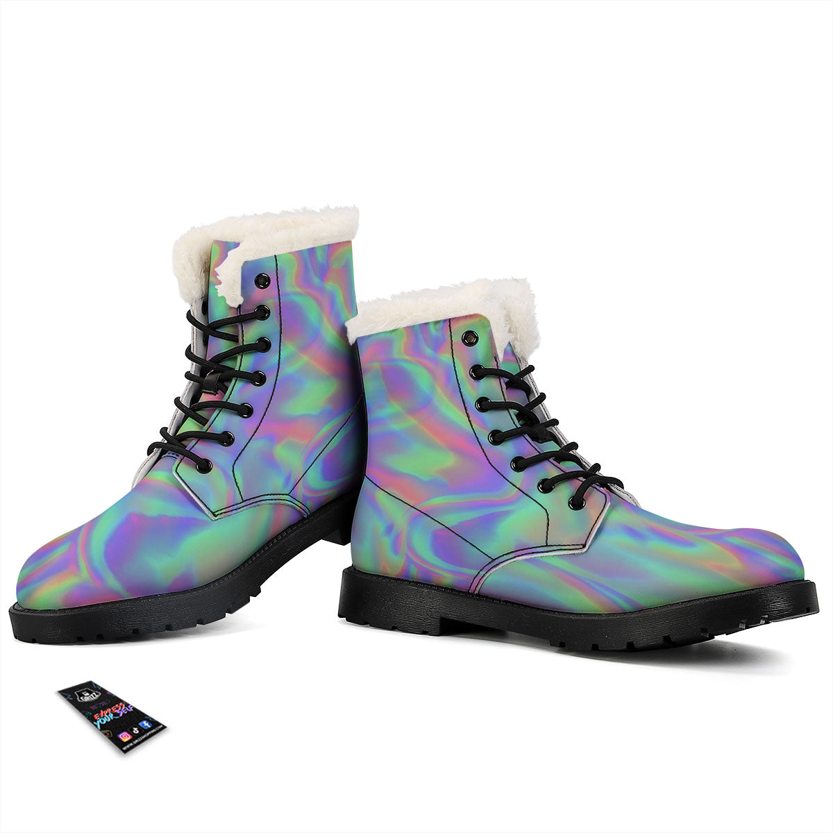 Trippy Psychedelic Holographic Print Winter Boots-grizzshop