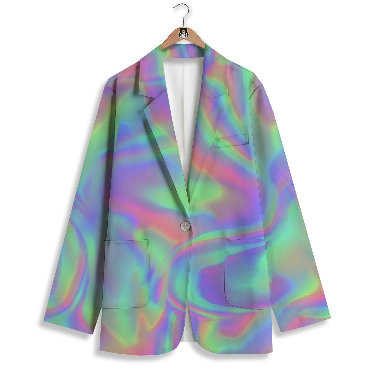 Trippy Psychedelic Holographic Print Women's Blazer-grizzshop