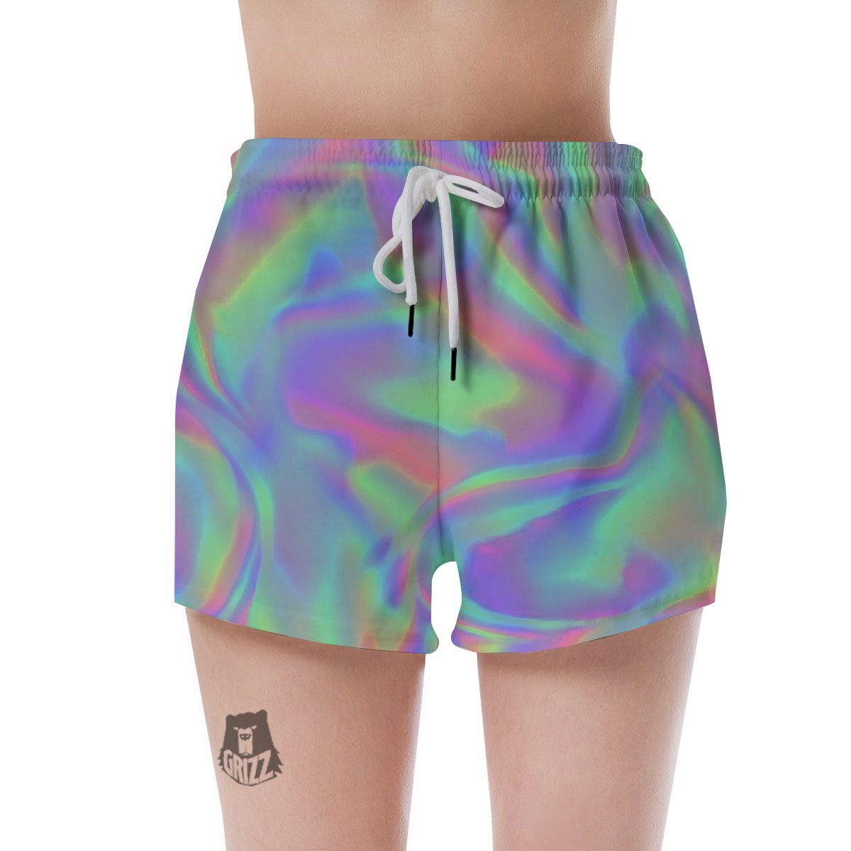 Trippy Psychedelic Holographic Print Women's Shorts-grizzshop