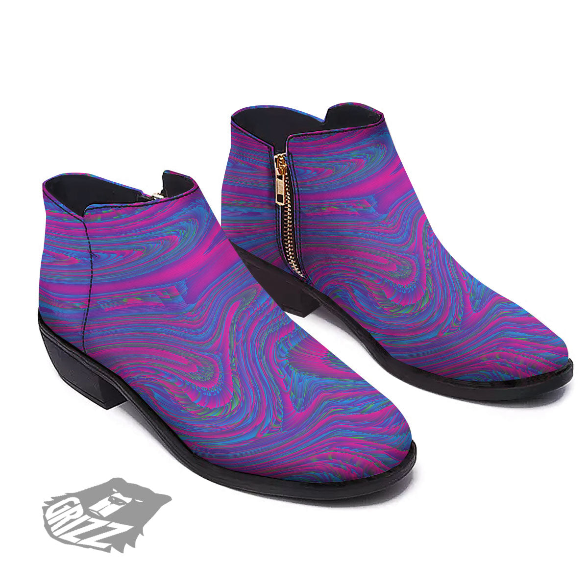 Trippy Psychedelic Purple Print Ankle Boots-grizzshop
