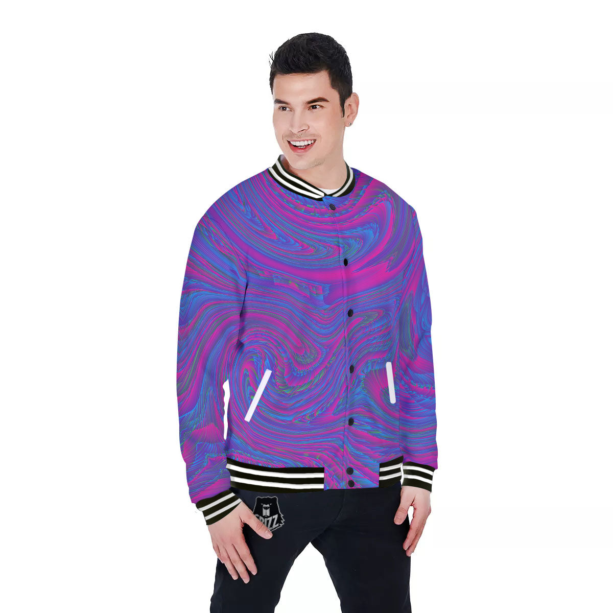 Trippy Psychedelic Purple Print Baseball Jacket-grizzshop