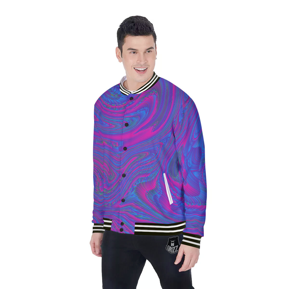 Trippy Psychedelic Purple Print Baseball Jacket-grizzshop