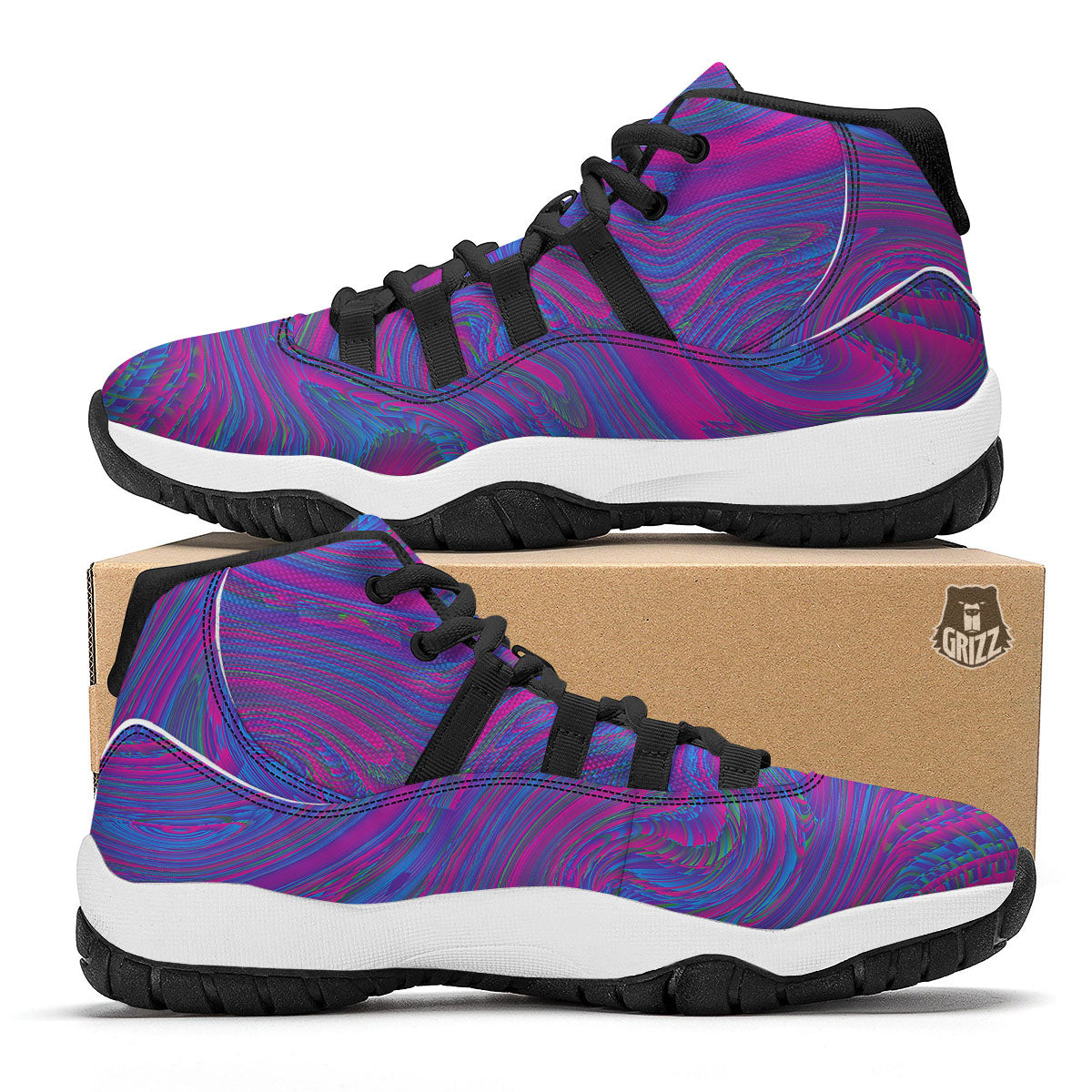 Trippy Psychedelic Purple Print Black Bball Shoes-grizzshop