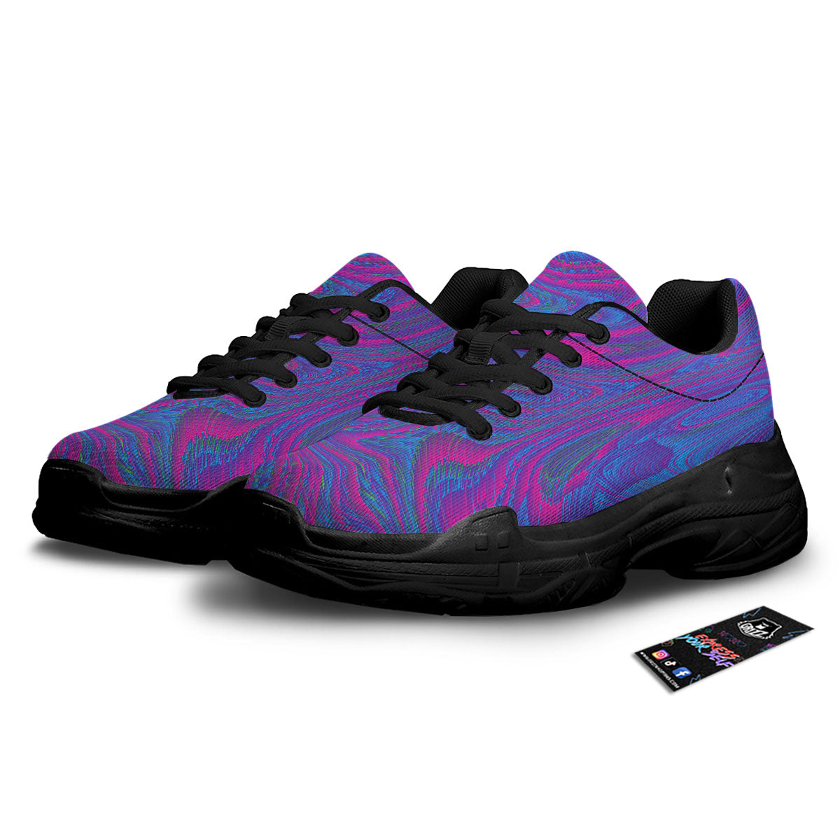 Trippy Psychedelic Purple Print Black Chunky Shoes-grizzshop