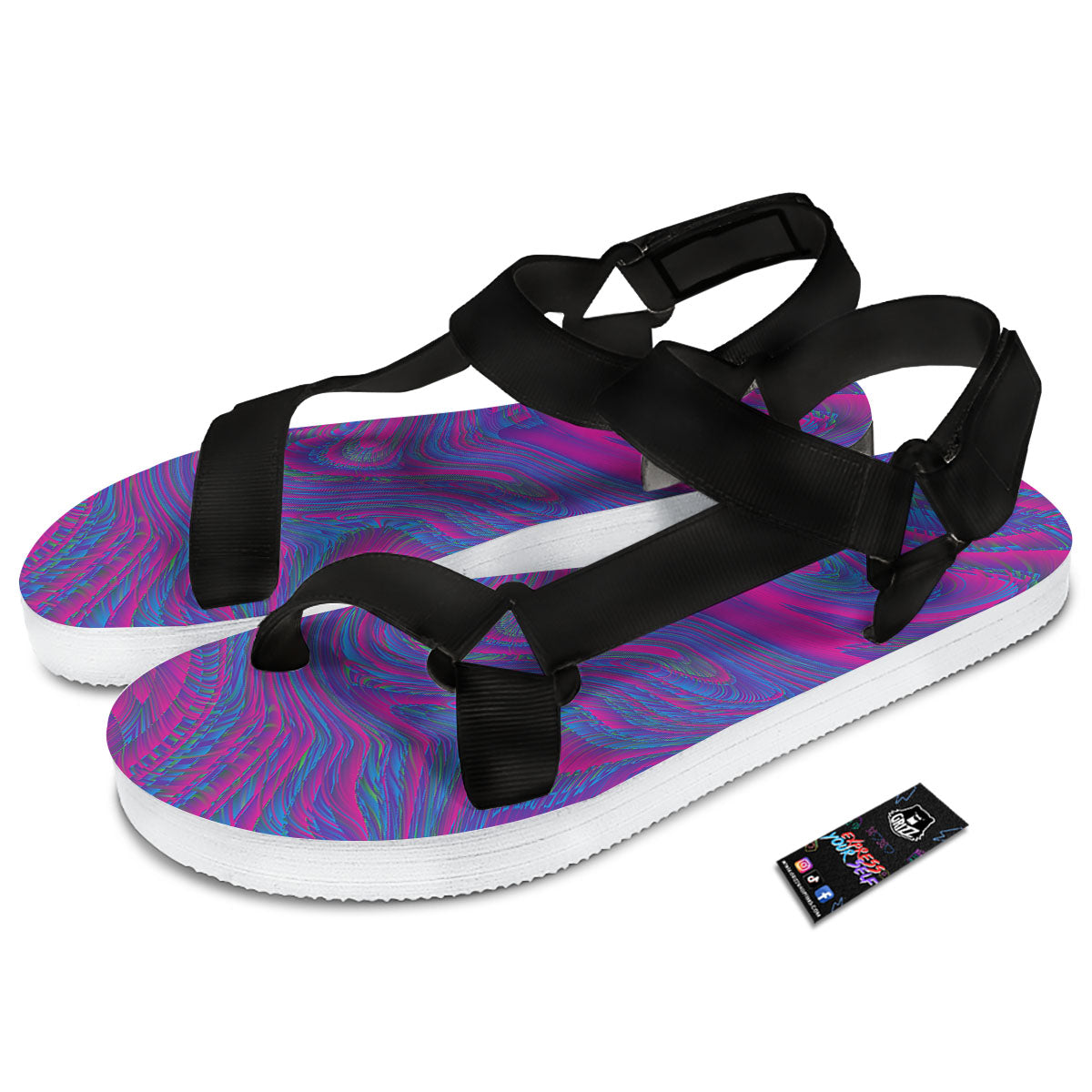 Trippy Psychedelic Purple Print Black Open Toe Sandals-grizzshop