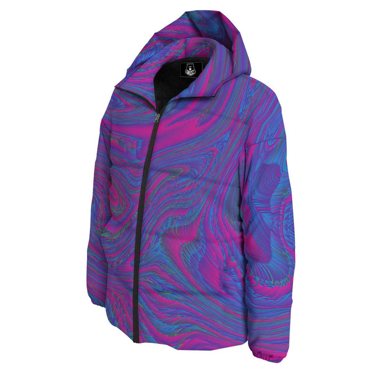 Trippy Psychedelic Purple Print Down Jacket-grizzshop