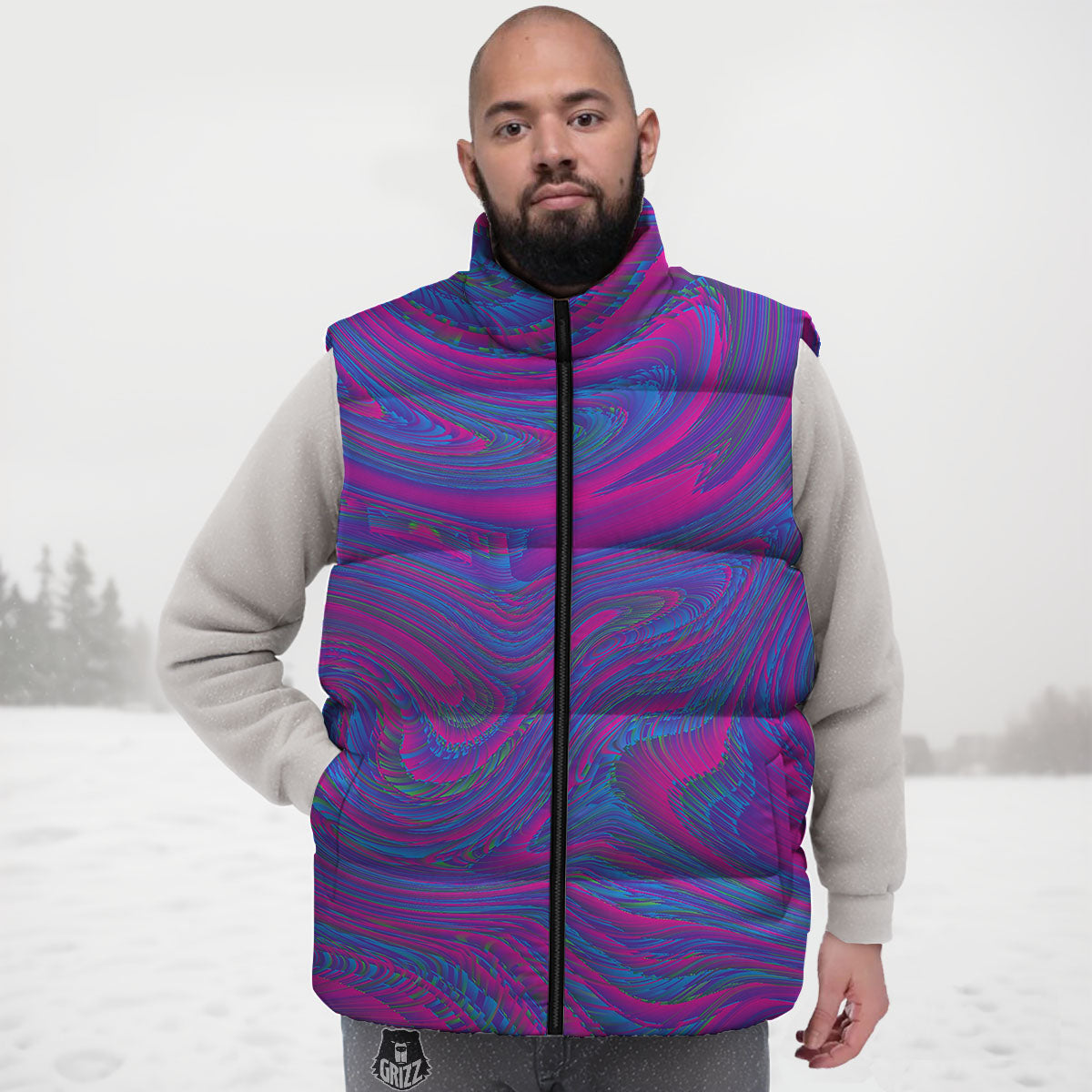 Trippy Psychedelic Purple Print Down Vest