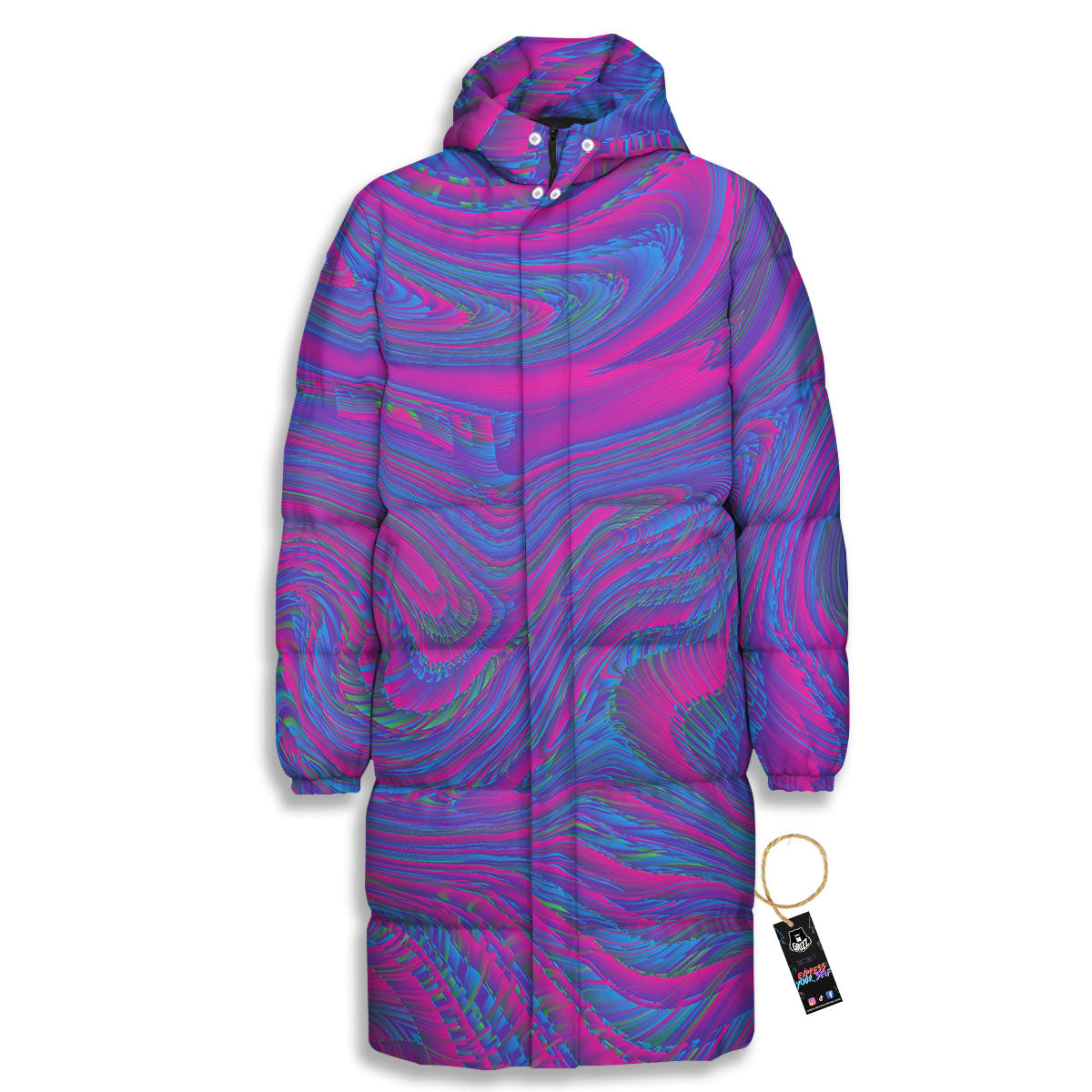Trippy Psychedelic Purple Print Long Down Jacket-grizzshop