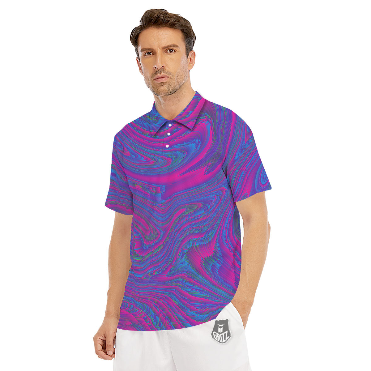 Trippy Psychedelic Purple Print Men's Golf Shirts-grizzshop