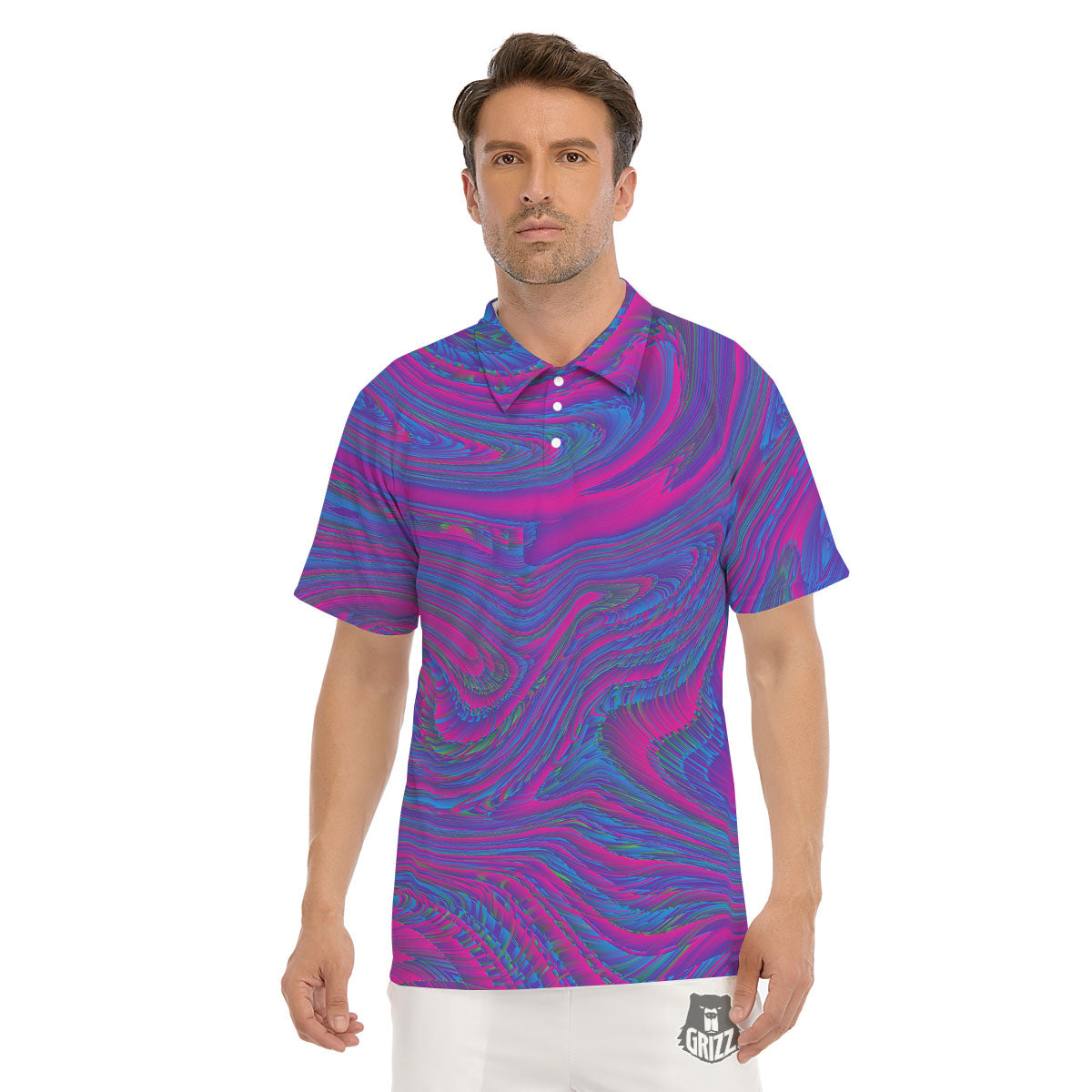 Trippy Psychedelic Purple Print Men's Golf Shirts-grizzshop
